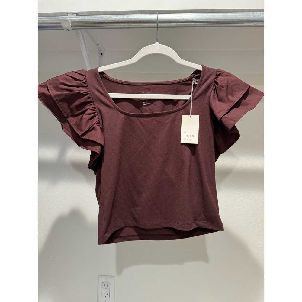 NWT A New Day Ruffle Sleeve Top Merlot Purple Size Small